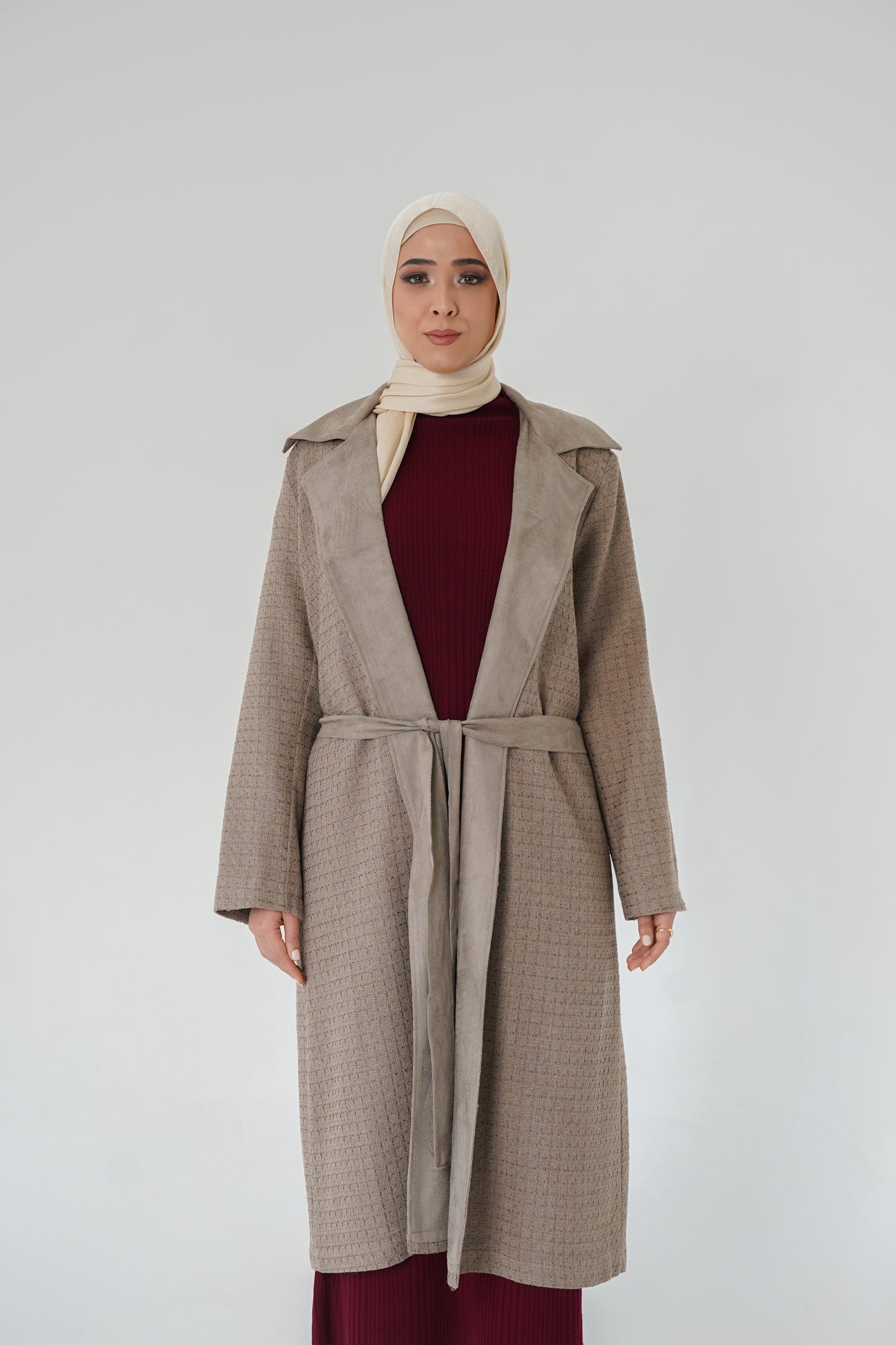 Şanel Tüvit & Süet Astarlı Kimono Ceket - Vizon