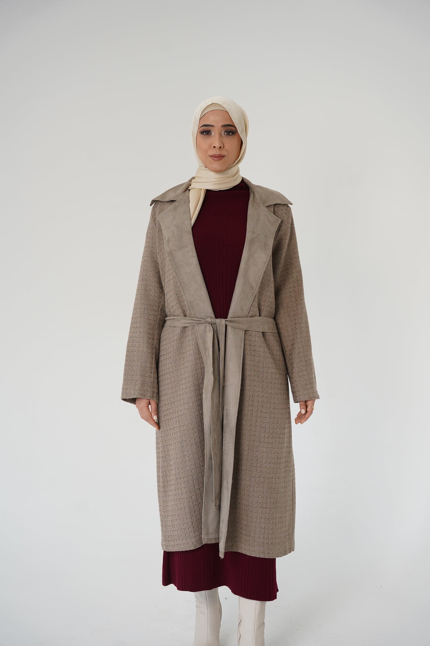 Şanel Tüvit & Süet Astarlı Kimono Ceket - Vizon