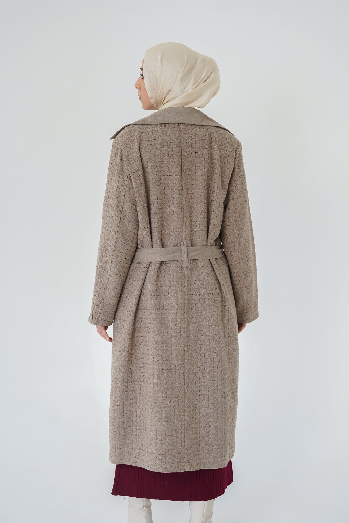 Şanel Tüvit & Süet Astarlı Kimono Ceket - Vizon