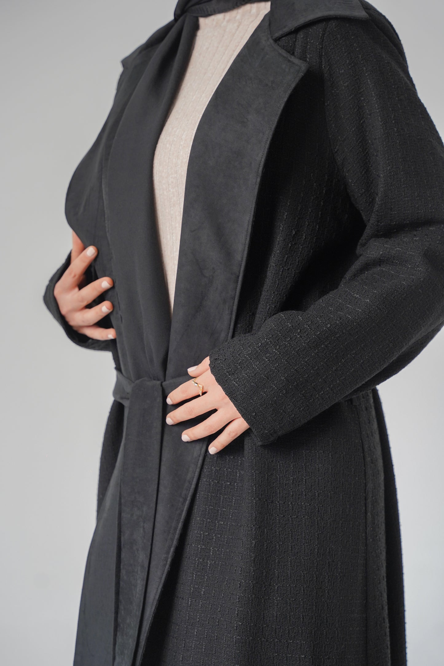 Şanel Tüvit & Süet Astarlı Kimono Ceket - Siyah