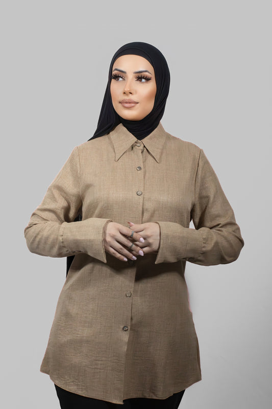 Fitted Waist Shirt – Brown